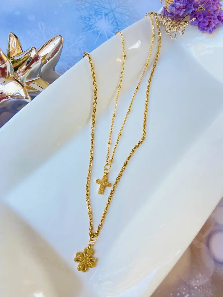 Collar Set X 2 Trebol Y Cruz