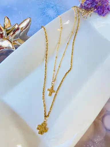 Collar Set X 2 Trebol Y Cruz